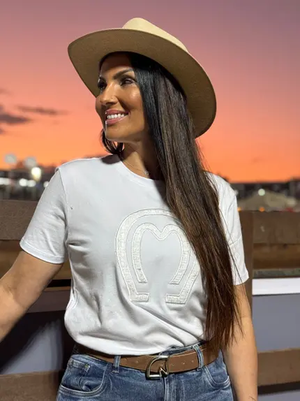Blusa Feminina Aplique Ferradura Branca Mangalarga Marchador