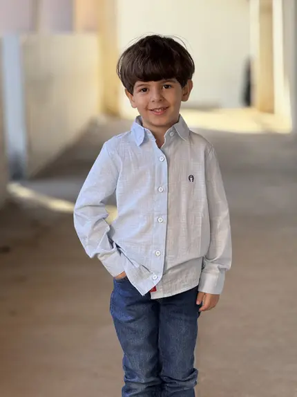 Camisa Infantil Linho Slub Azul Claro Mangalarga Marchador