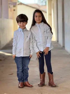 Camisa Infantil Linho Slub Azul Claro Mangalarga Marchador