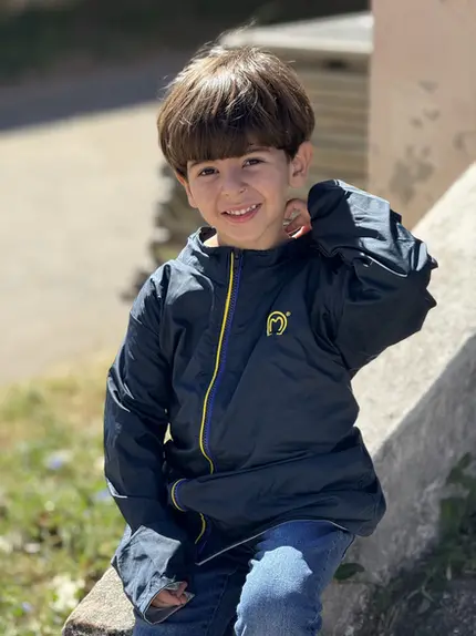Jaqueta Infantil Corta Vento Marinho Logo Branca mangalarga Marchador