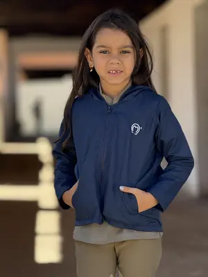 Jaqueta Infantil Corta Vento Marinho Logo Branca mangalarga Marchador
