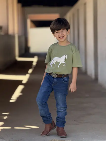 Blusa Infantil Menegothi Cavalo Aplicado Mangalarga Marchador
