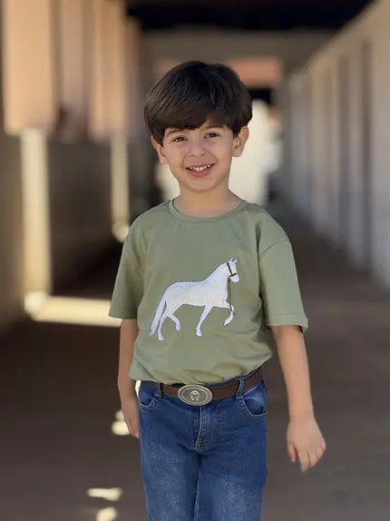 Blusa Infantil Menegothi Cavalo Aplicado Mangalarga Marchador