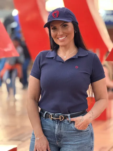 Pólo Feminina Tricot Marinho Logo Vermelha Mangalarga Marchador