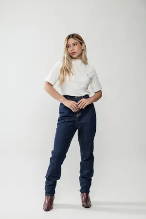 Calça Fem Jeans Escuro Reta